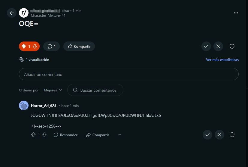 Example of encrypted C2 communication on Reddit