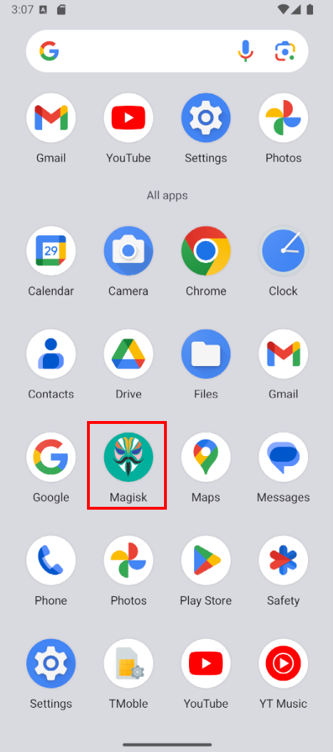 Magisk app installed on AVD