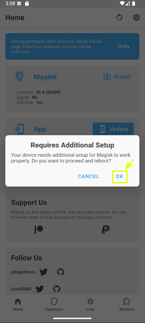 Magisk requires additional setup