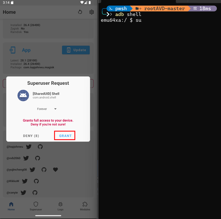 Superuser request in Magisk