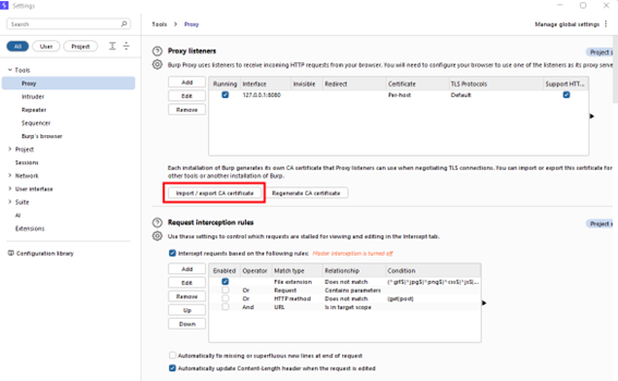 Exporting certificate from Burp Suite