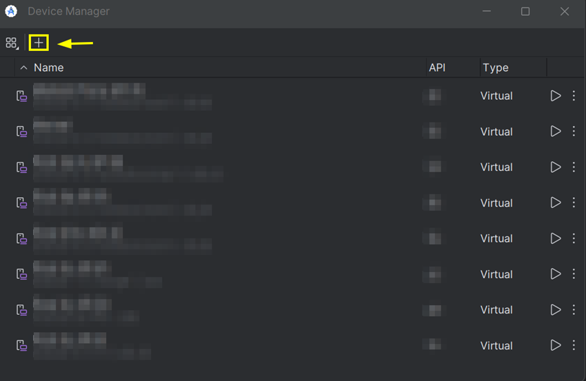 Virtual Device Manager in Android Studio