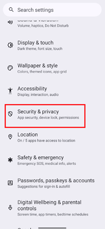 Security & privacy settings