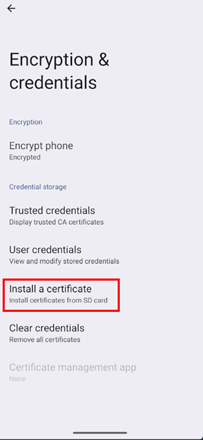 Install a certificate option