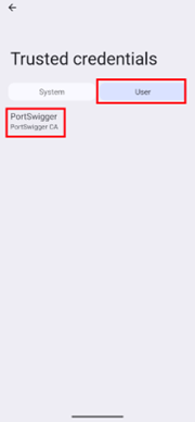 PortSwigger certificate in trusted credentials
