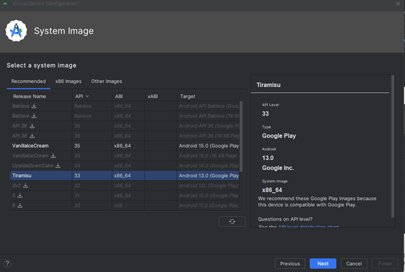 Select Hardware for AVD